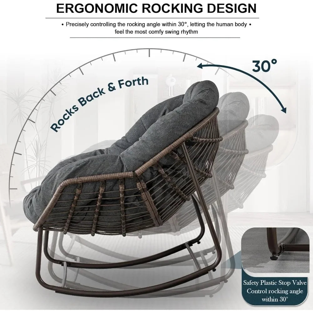 Oversized Wicker Egg Rocking Chair – Indoor/Outdoor Lounge Chair with Plush Cushion