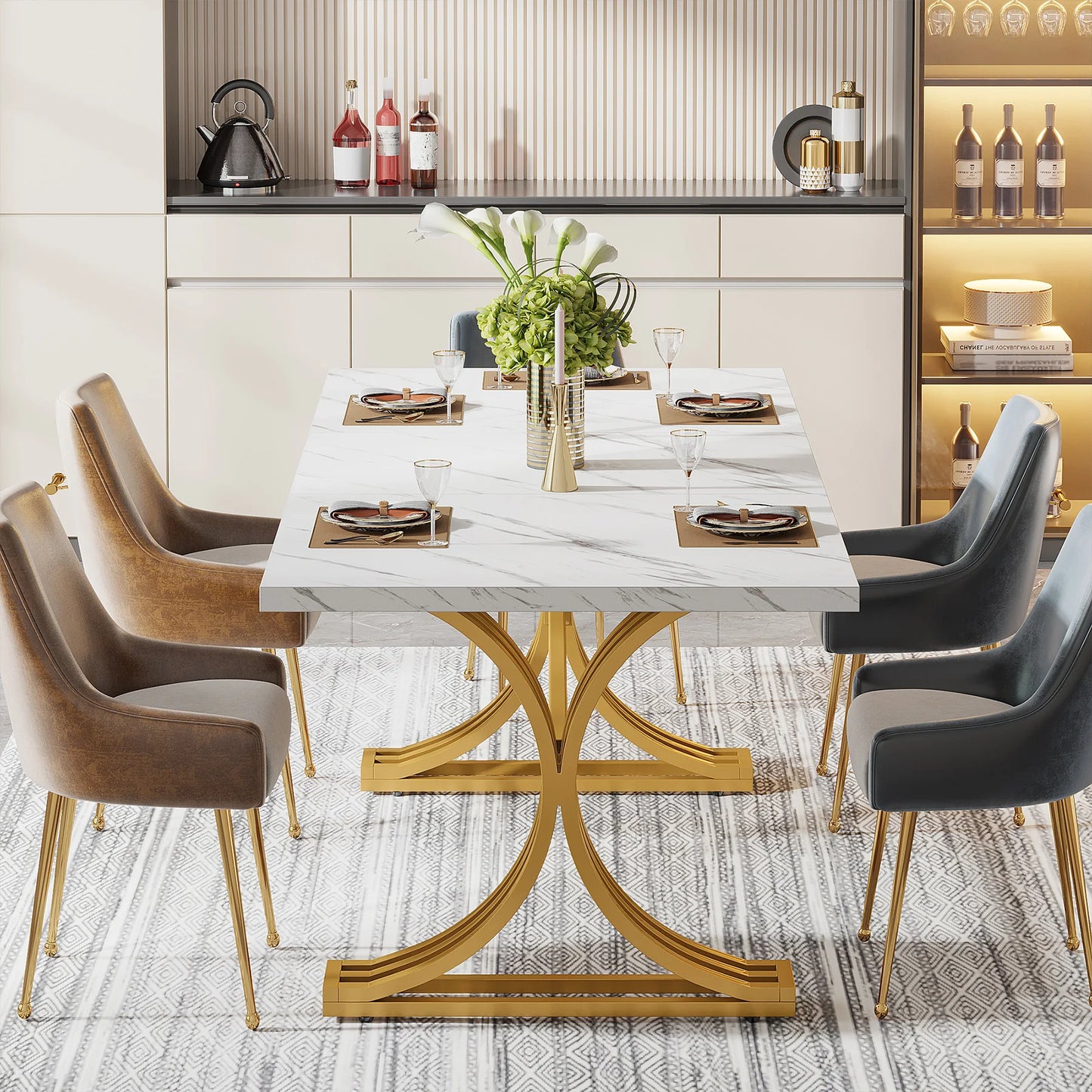 Tribesigns 63″ Modern Dining Table – Faux Marble Rectangular Table for 4–6modern dining table, faux marble table, rectangular dining table, Tribesigns table, dining table for 6, contemporary dining table, kitchen table,