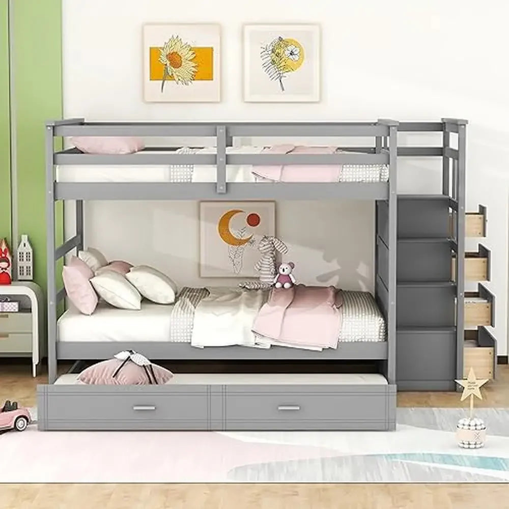 Multifunctional Twin Over Full Bunk Bed – With Drawers, Staircase & Slide