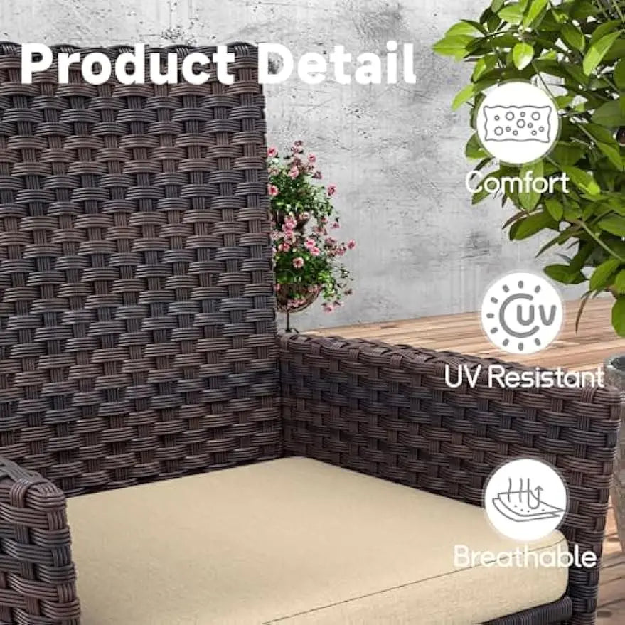10-Piece Outdoor Dining Set – Rattan Patio Table with 8 Chairs & Cushions, Sand Color
