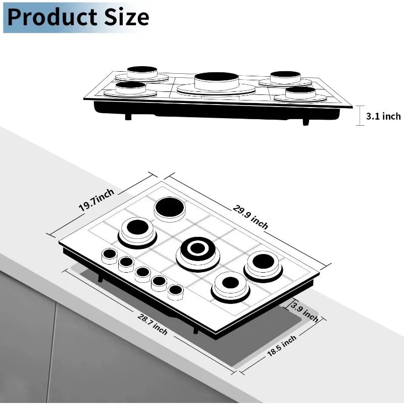 30" Gas Cooktop – 5-Burner Built-in Stainless Steel Stove Top, LPG/NG Convertible with Thermocouple Protection