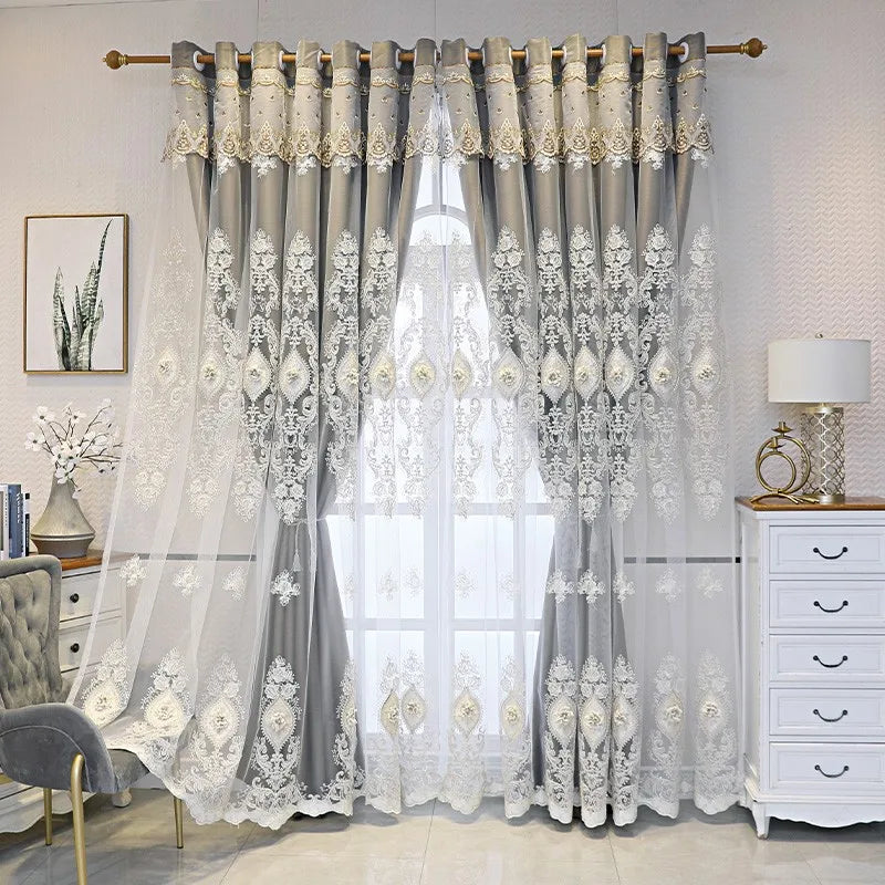 Luxury Vintage Embroidered Curtains – Dual-Layer Elegant Window Drapes