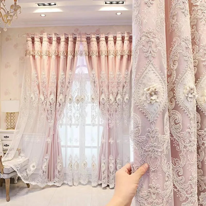 Luxury Vintage Embroidered Curtains – Dual-Layer Elegant Window Drapes