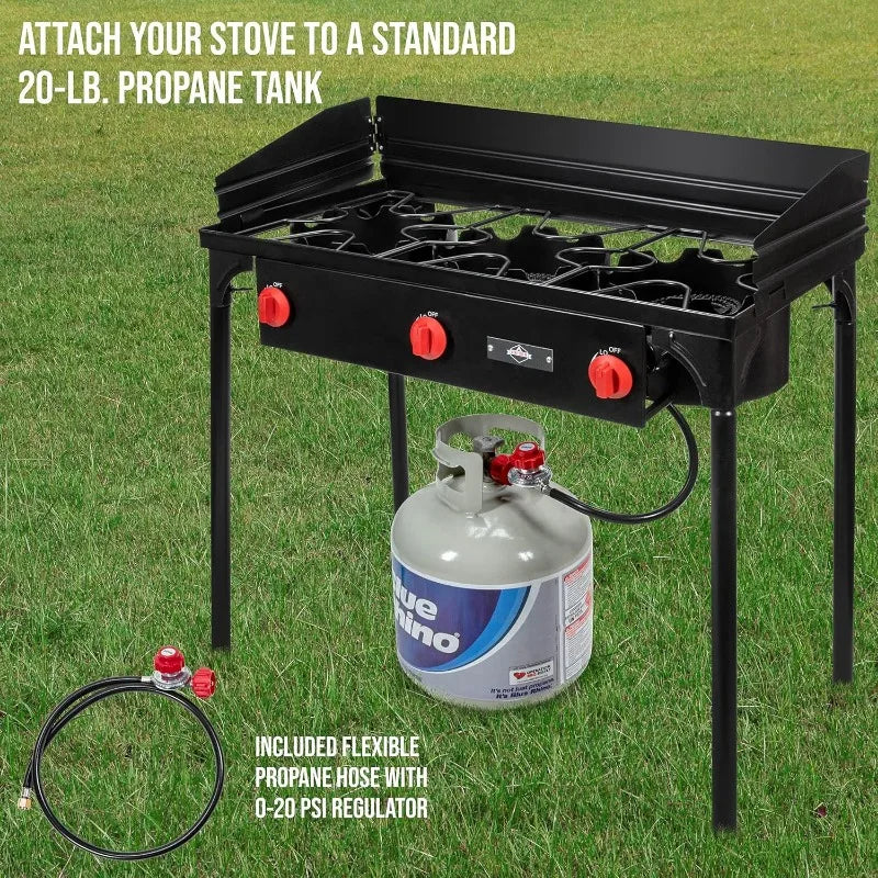 Hike Crew Cast Iron 3-Burner Outdoor Gas Stove – Heavy Duty Propane Cooking Station