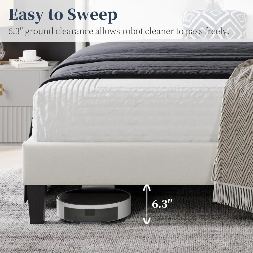 Upholstered Platform Bed Frame – Fabric Headboard with Wing Edge & Wooden Slat Support