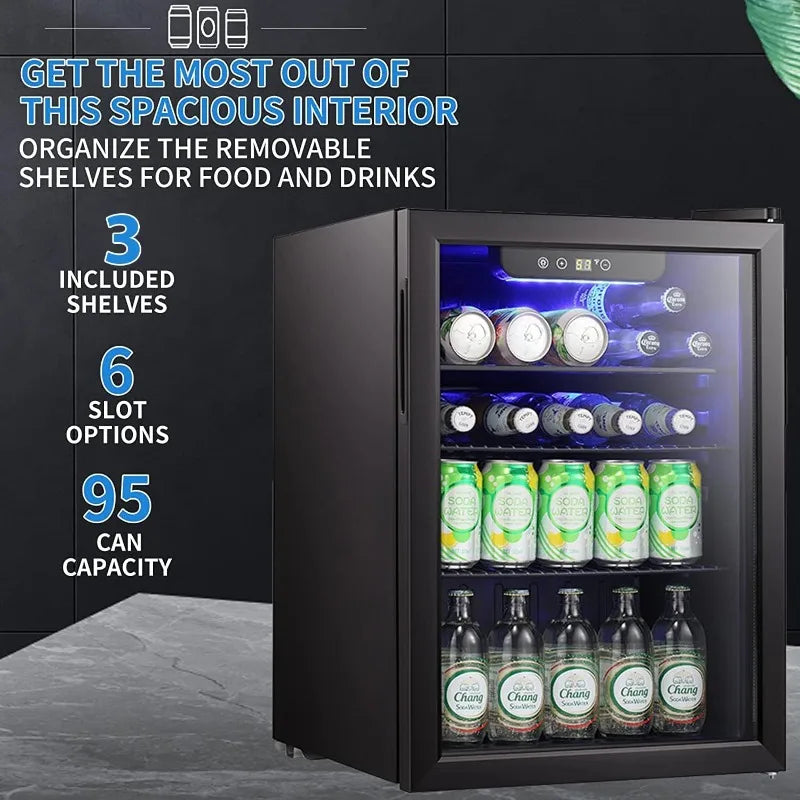 Antarctic Star 2.6 Cu.Ft Mini Fridge – 95 Can Beverage Refrigerator & Wine Cooler with Glass Door