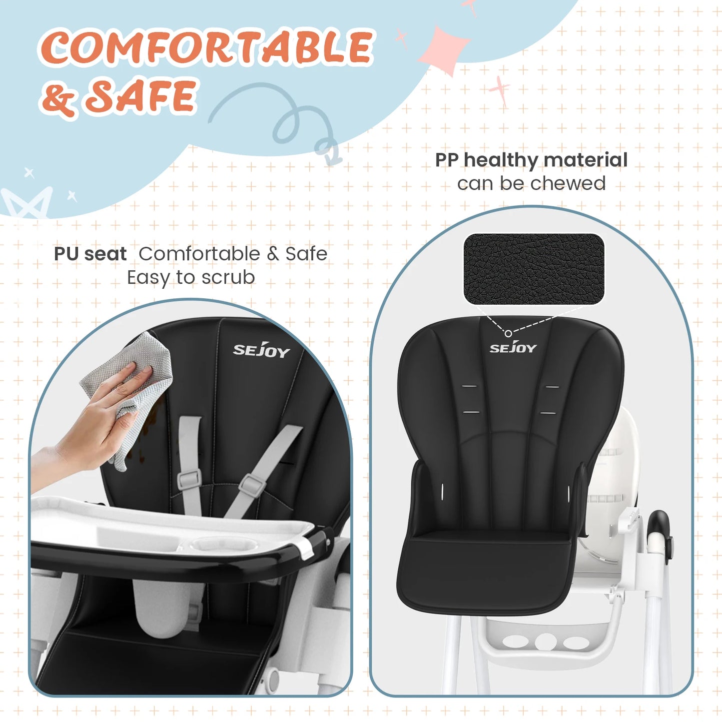 SEJOY Folding Baby High Chair – Convertible Design with Removable Tray & Adjustable Seat
