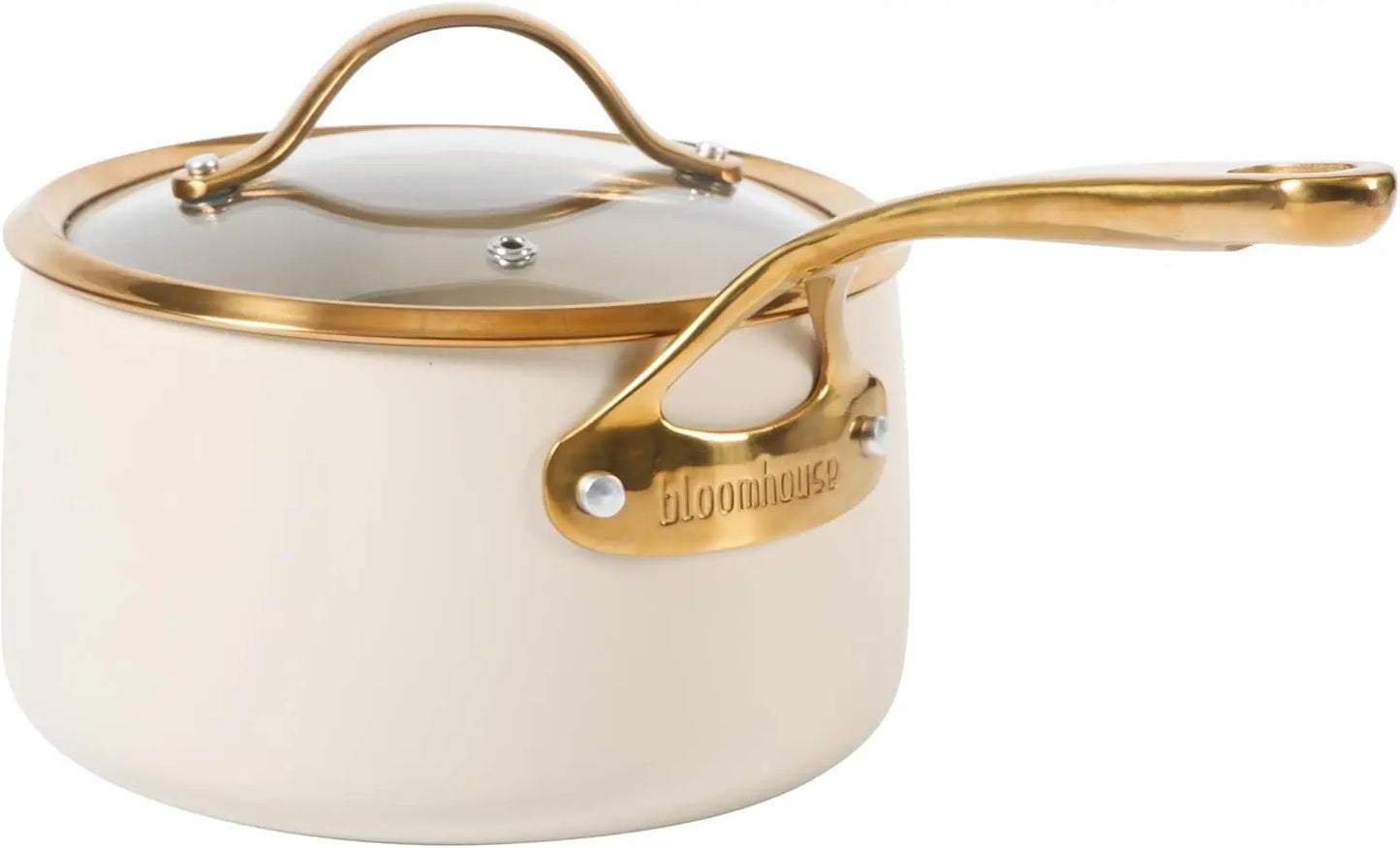 8-Piece Premium Ceramic Nonstick Cookware Set – Almond Cream & Gold Finish
