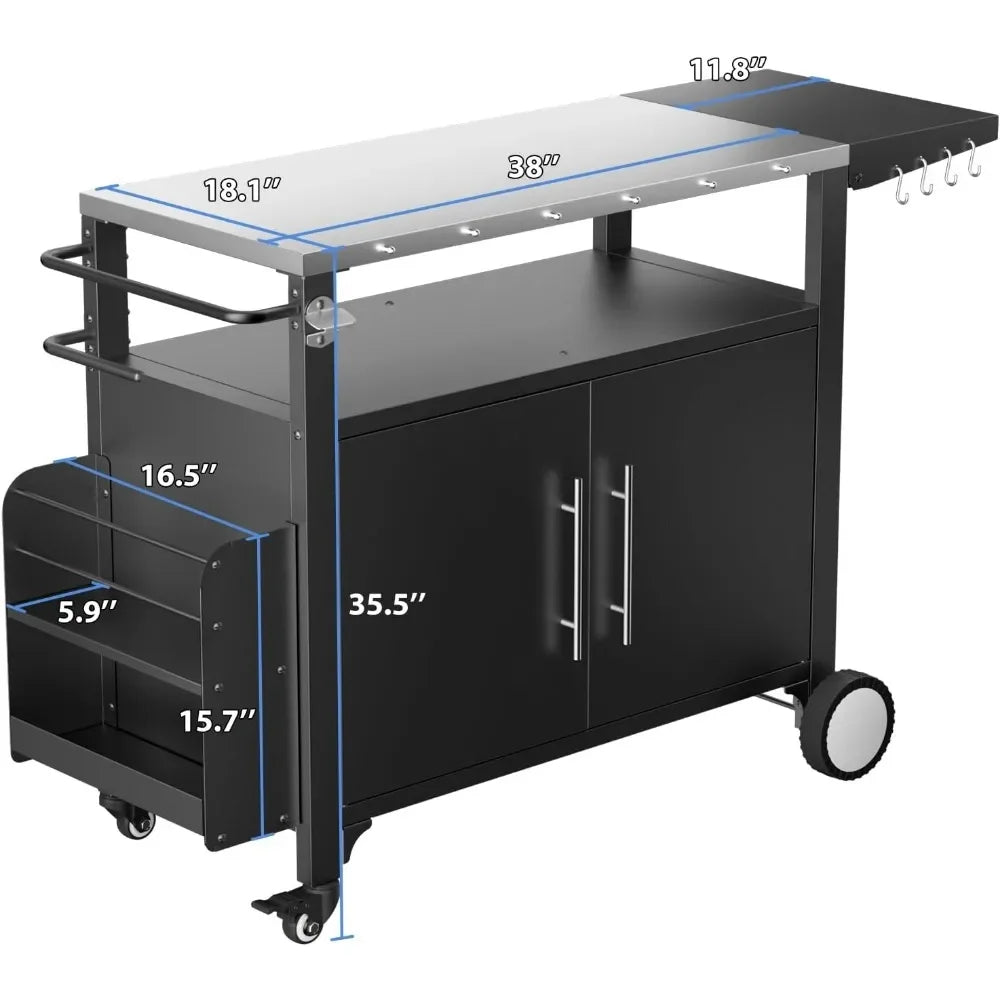 Outdoor Grill Cart with Storage – Patio Kitchen Island Table with Wheels, Hooks & Spice Rackoutdoor grill cart, patio kitchen island, BBQ prep table, rolling grill cart, outdoor storage table, waterproof grill table, BBQ ca