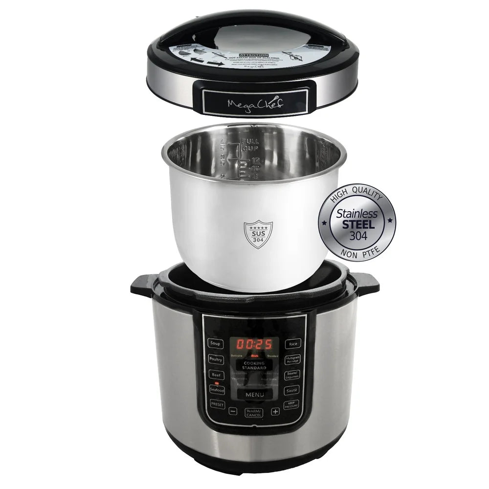 6 Quart Pressure Cooker Multi Function Pressure Cooking Slow Cooking 14 Pre-Set Menu Automatic Shut-Off Stainless Steel Kitchen