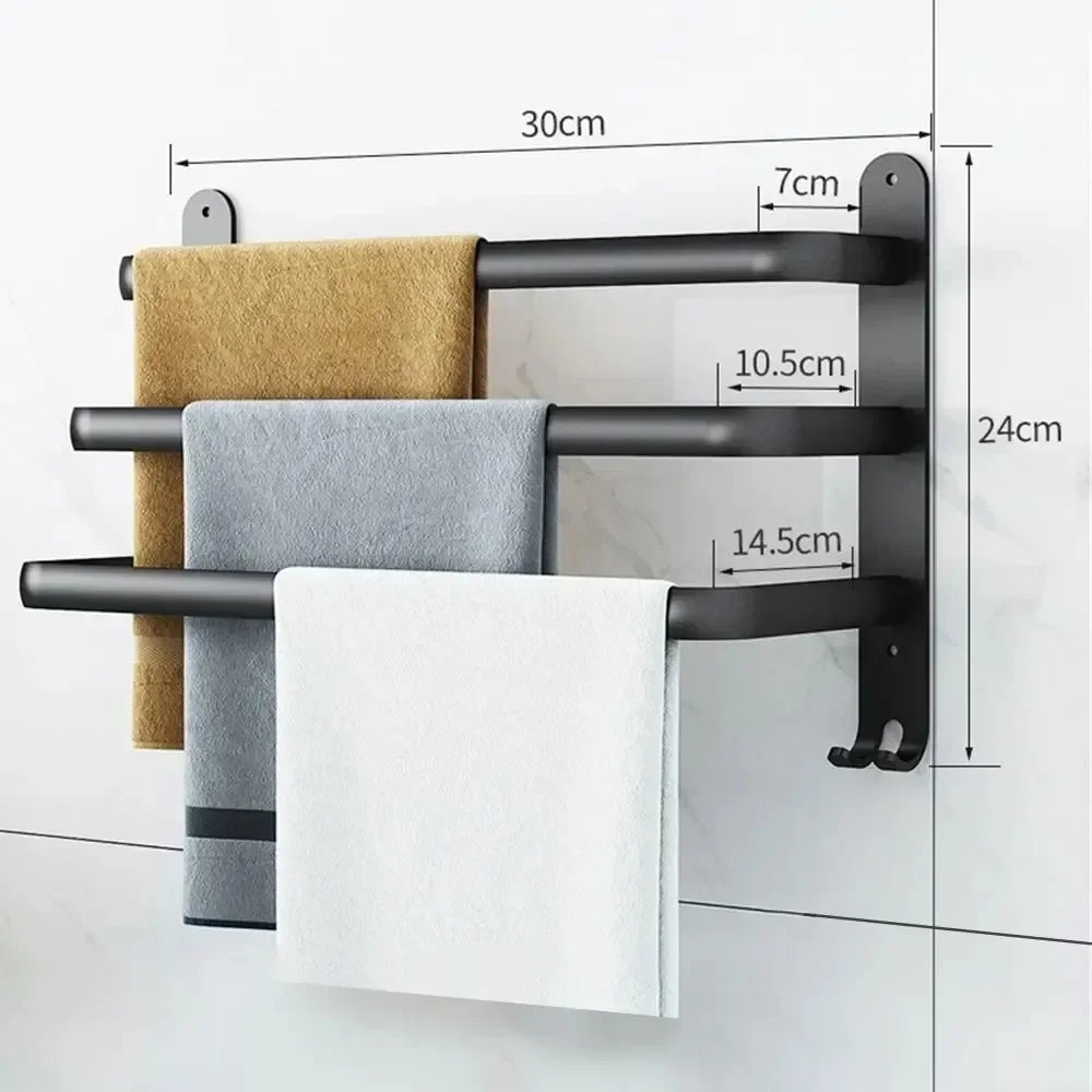 Aluminum Alloy Wall-Mount Bathroom Shelf with Hooks – Space-Saving Storage