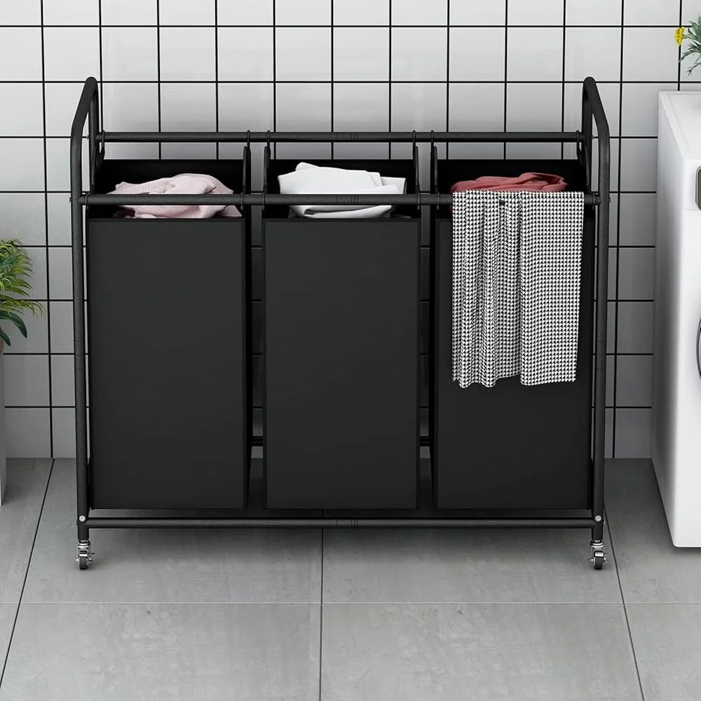 3-Bag Laundry Sorter Cart – Heavy-Duty Rolling Hamper with Locking Wheels