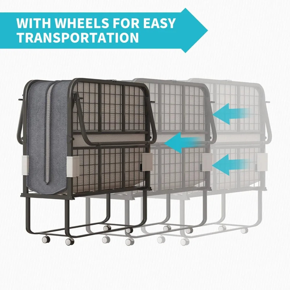 Twin Size Folding Rollaway Bed with 4" Foam Mattress & Sturdy Metal Frame, Portable Extra Bed