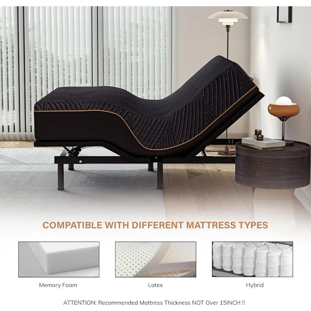 Adjustable King Bed Frame with 14" Copper Gel Memory Foam Mattress – Foldable Metal Base & Wireless Remote