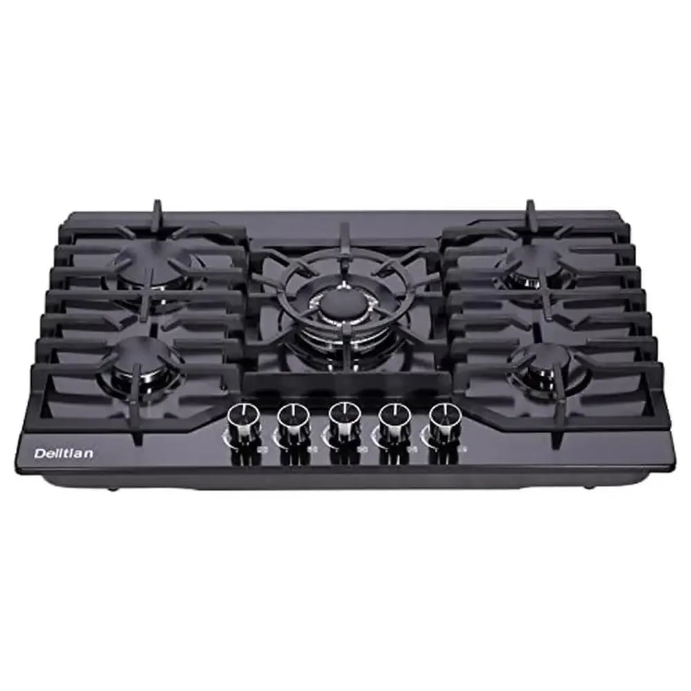 30" 5-Burner Gas Cooktop – Stainless Steel Stove Top, LPG/NG Convertible, Thermocouple Safety, Cast Iron Grates
