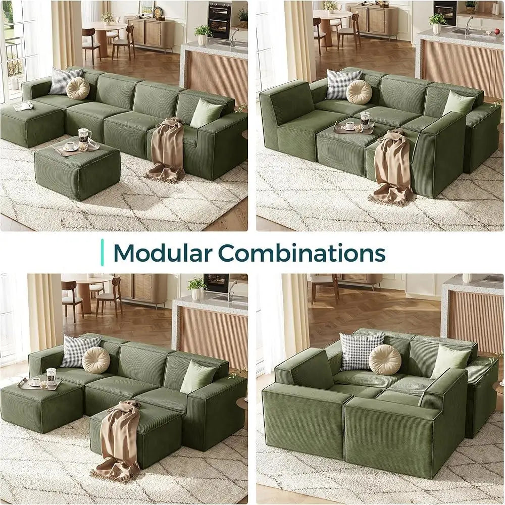 Oversized Modular U Shaped Sectional Sofa Deep Seats Luxe Corduroy Couch with Ottomans No Assembly Required Supportive Comfort