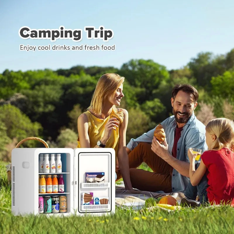 22L Mini Fridge – 30-Can Portable Cooler & Warmer with Glass Door, 12V DC for Car, Office & Bedroom (White)