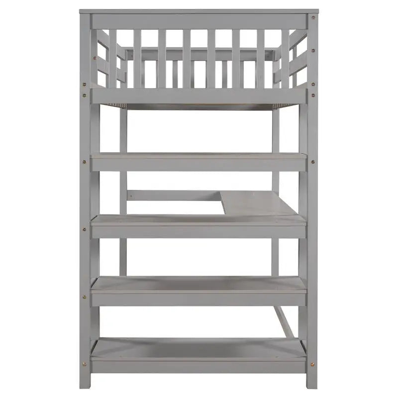Twin Loft Bed with Storage Shelves & Under-Bed Desk – Space-Saving Gray Design