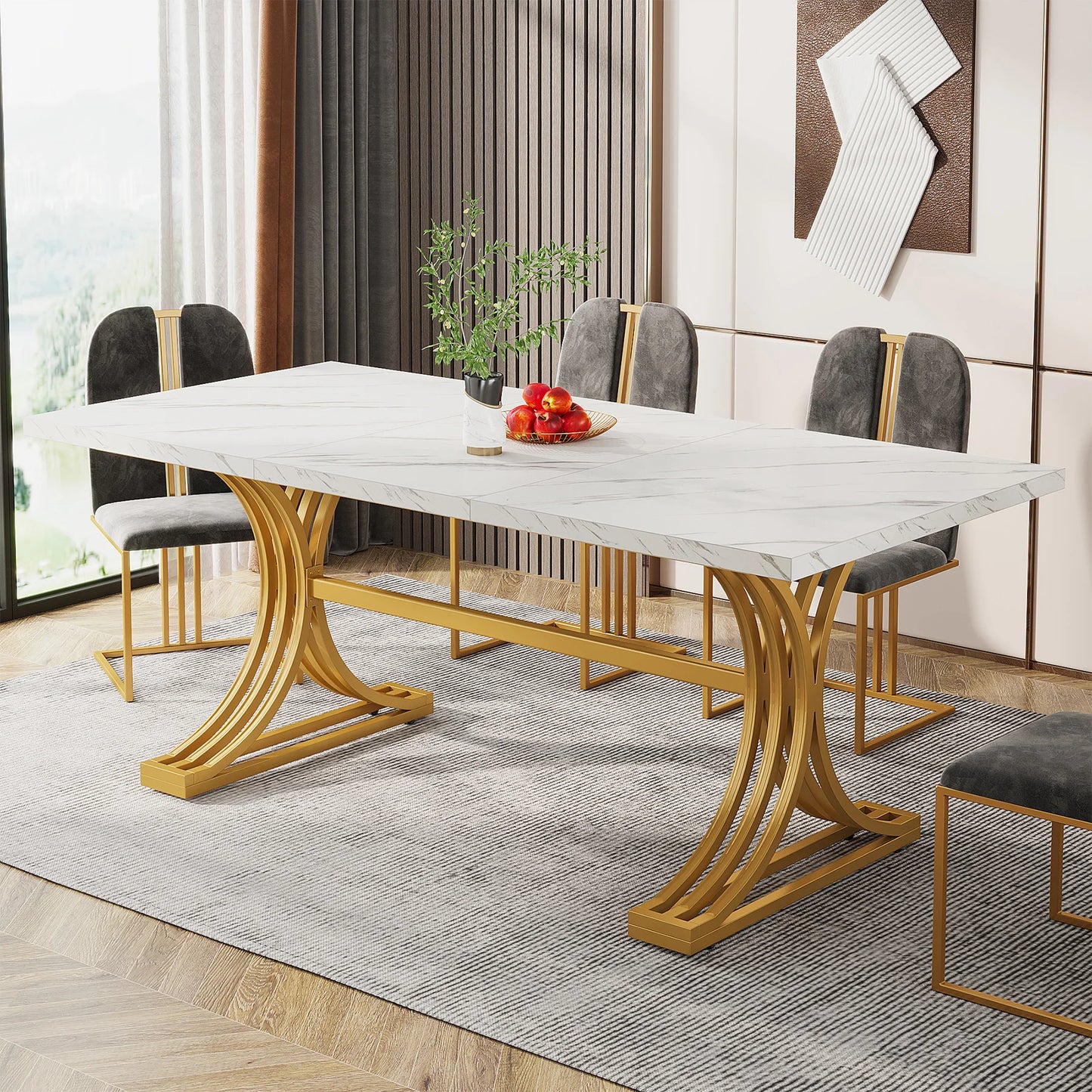 Tribesigns 63″ Modern Dining Table – Faux Marble Rectangular Table for 4–6modern dining table, faux marble table, rectangular dining table, Tribesigns table, dining table for 6, contemporary dining table, kitchen table,