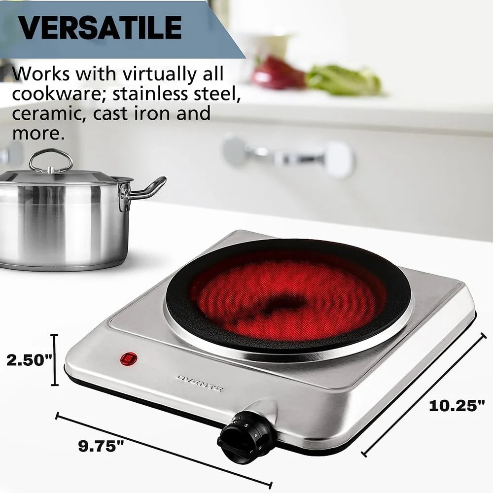1000W Infrared Electric Cooktop – Portable Single Burner Ceramic Hot Plate with Thermostat Control