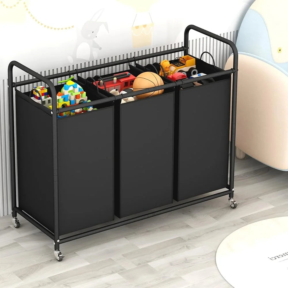 3-Bag Laundry Sorter Cart – Heavy-Duty Rolling Hamper with Locking Wheels