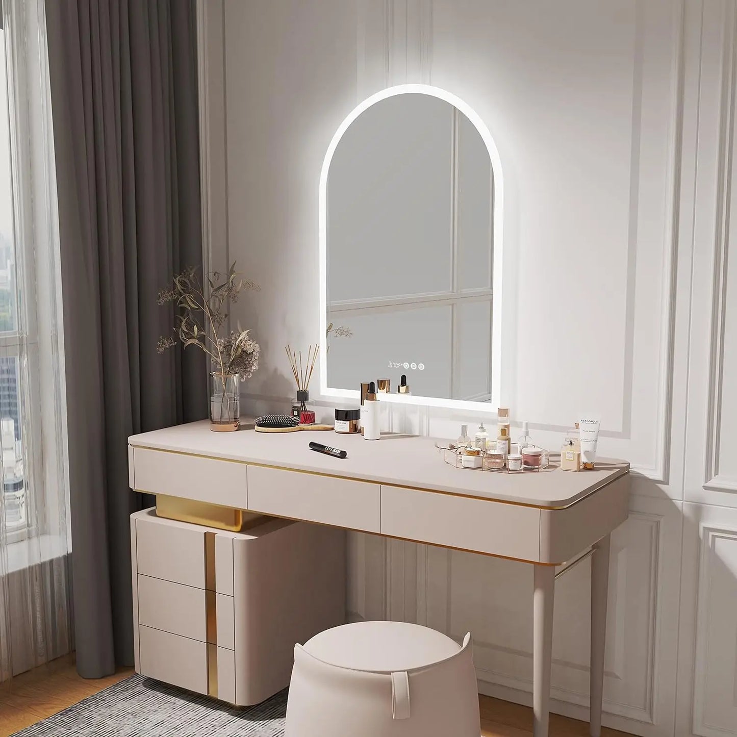 Arched Smart LED Bathroom Mirror – 36" x 24" Wall-Mounted Lighted Mirror