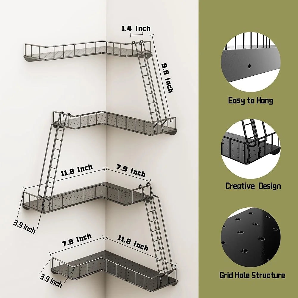 4-Tier Metal Corner Shelf – Fire Escape Style Decorative Storage Rack