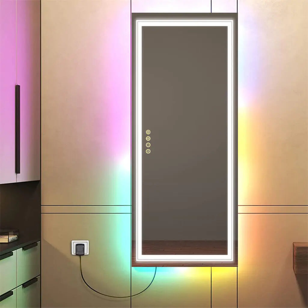 LUVODI Oversize RGB Wall Decorative Full-body Mirror Dimmable Defogging Bathroom Mirror with Touch Switch