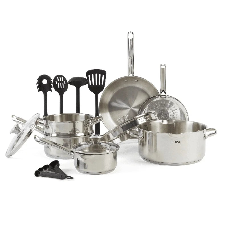14-Piece Cook and Strain Stainless Steel Cookware Set – Nonstick with Straining Lids & Induction Base