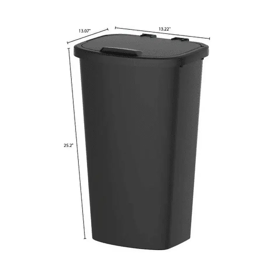 Black 11-Gallon Plastic Kitchen Trash Can – Spacious Waste Bin with Lift-Top Lid