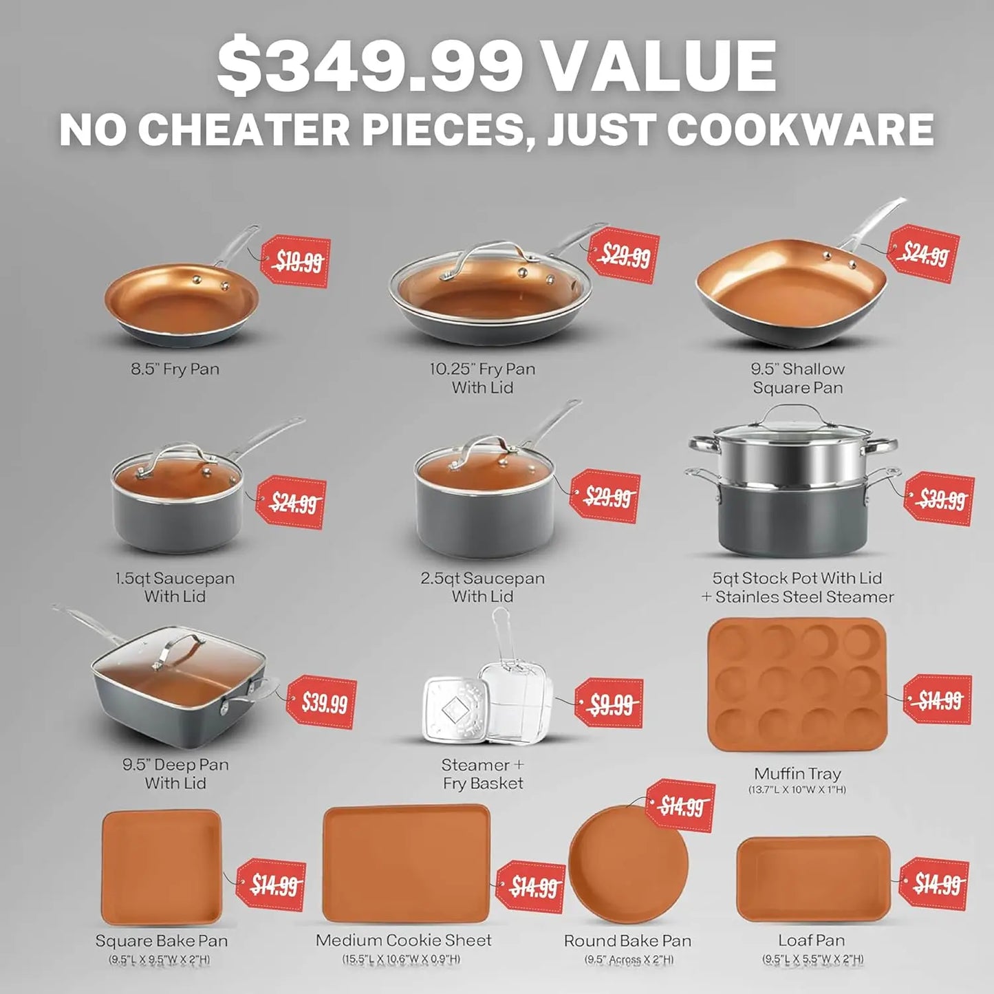 20-Piece Ceramic Nonstick Cookware Set – Pots & Pans with Deep Square Pan and Bakeware, Non-Toxic Kitchen Set
