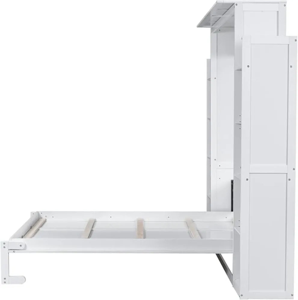 Queen Size Murphy Wall Bed – Foldable Wood Frame with Shelves & LED Lights