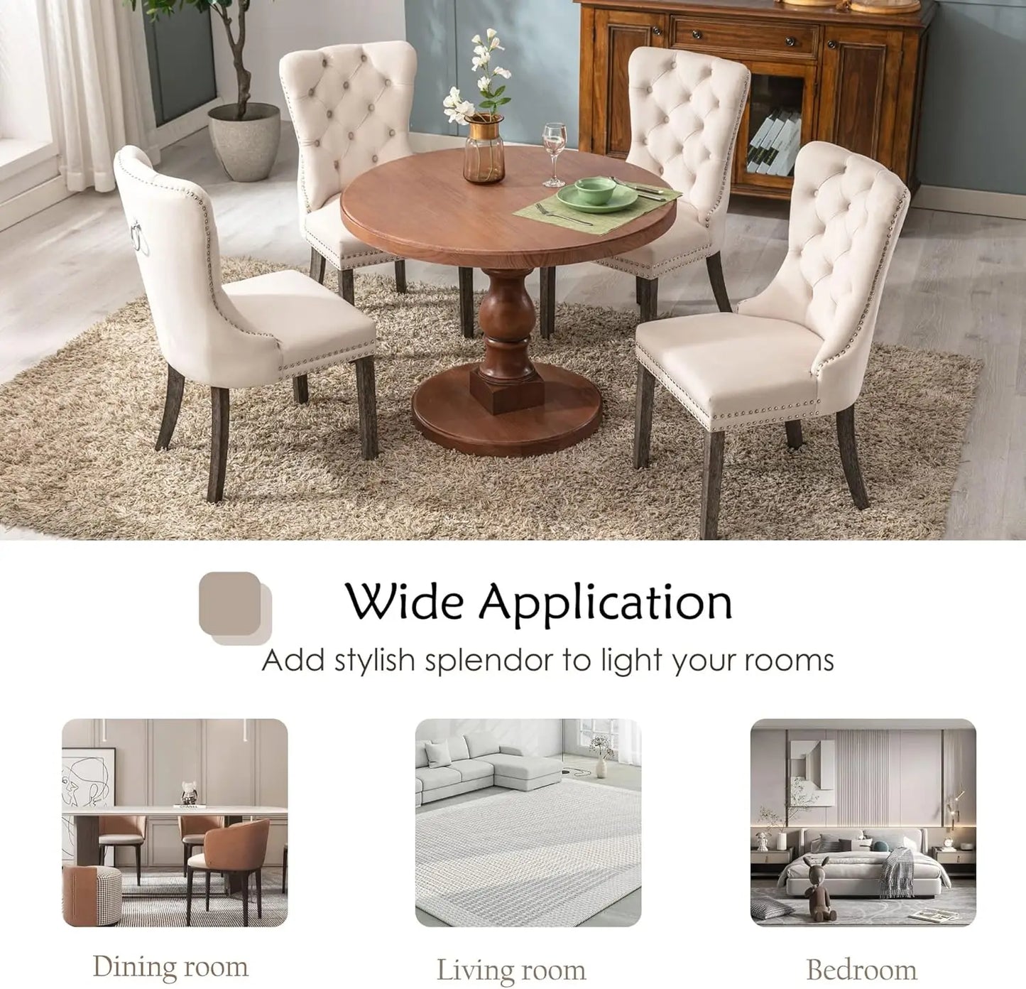 Velvet Dining Chairs Set of 6 – Tufted Upholstered Chairs with Nailhead Trim & Ring Pullvelvet dining chairs, tufted dining chairs, upholstered chair set, dining room chairs, nailhead trim chairs, ring pull back chairs, mod