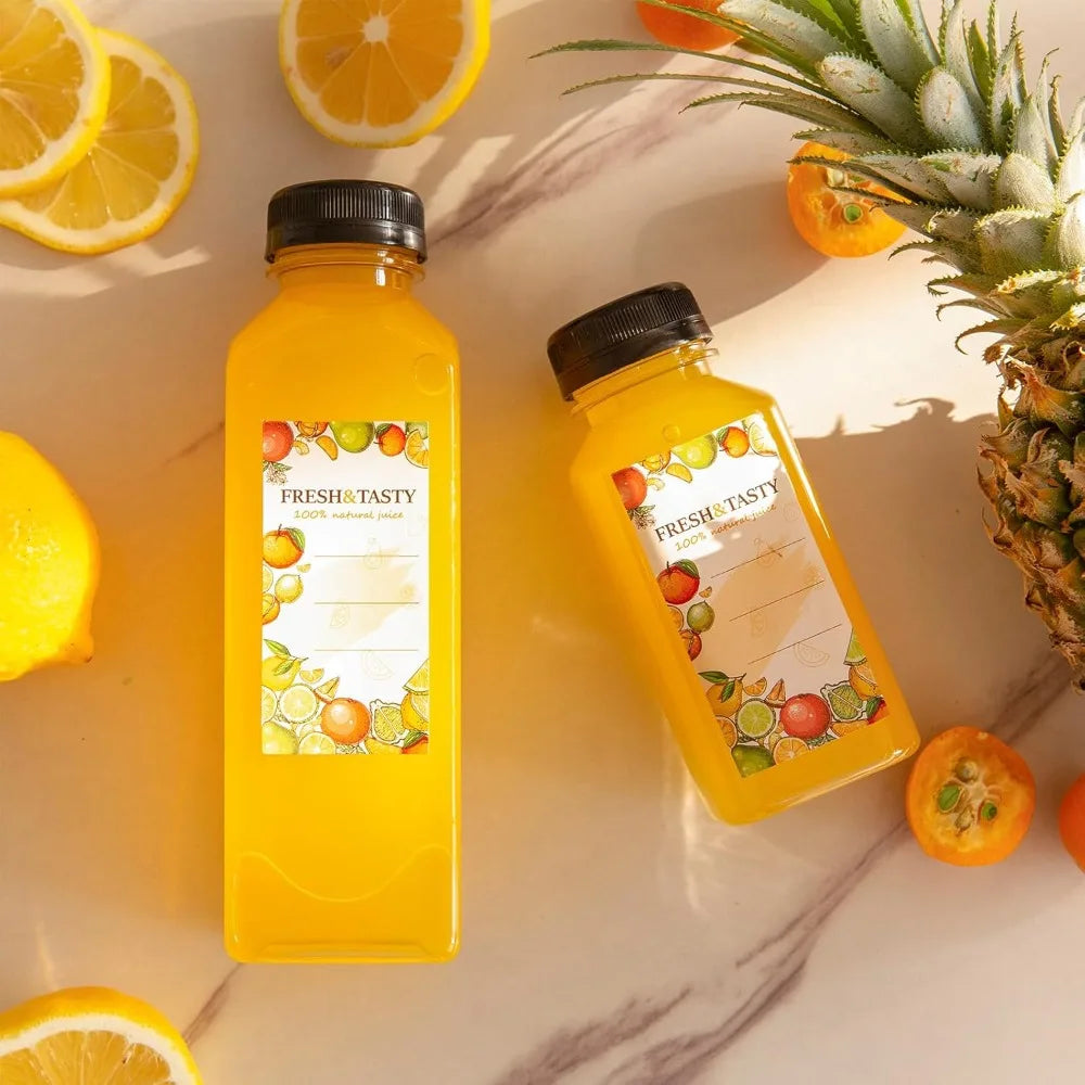 Hot-Sell! 100pcs 12oz Plastic Reusable Juice Bottles with Caps – Clear Bulk Beverage Containers with Lids, Labels, Funnel & Brush