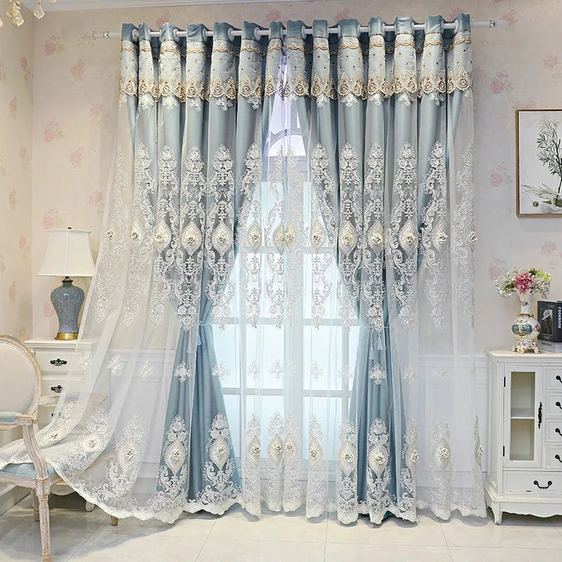 Luxury Vintage Embroidered Curtains – Dual-Layer Elegant Window Drapes