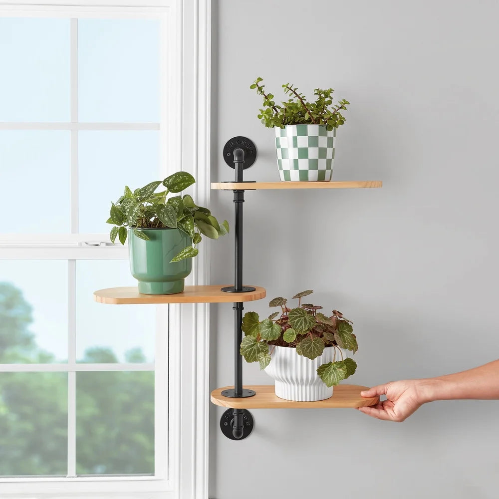 Three-Tier Swivel Wall Plant Shelf – Indoor Rotating Space-Saving Plant Stand, Staggered Shelves Hold 15 lbs Each