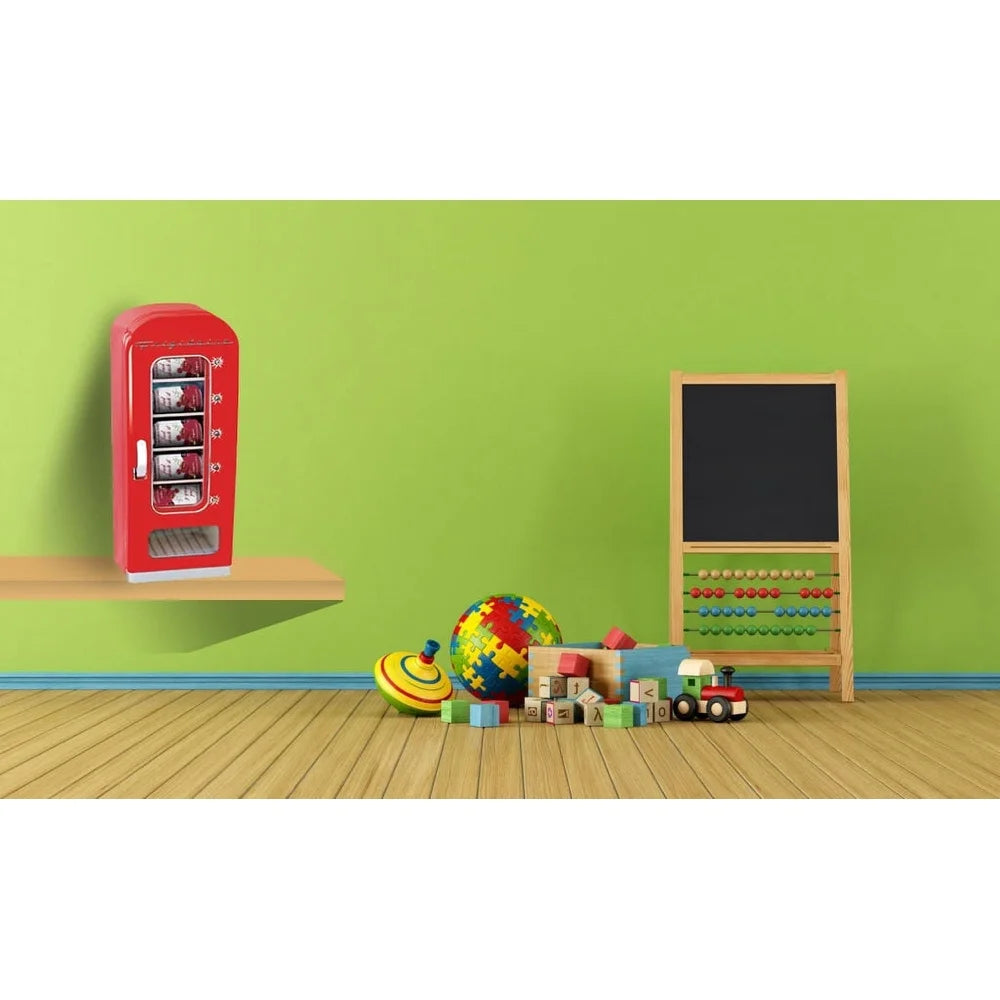 Retro Mini Beverage Cooler – 0.6 Cu.Ft Can Dispenser Fridge with Push Button Vending & 5 Shelves (Red)