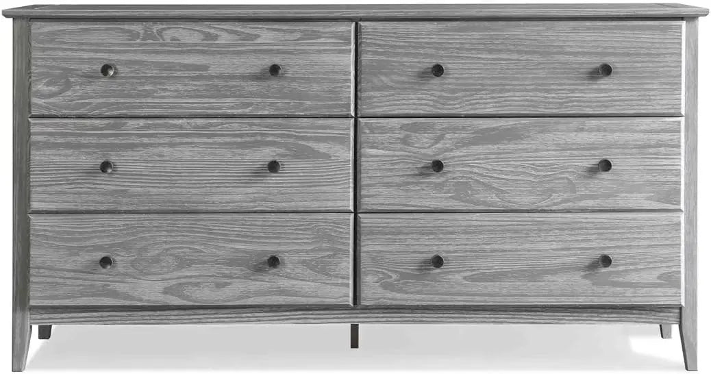 Greenport Solid Wood 6 Drawer Bedroom Dresser – Brushed Walnut Finish