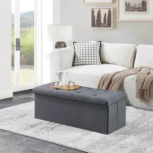 Folding Storage Ottoman Bench – 47" End-of-Bed Chest with Flip Lid