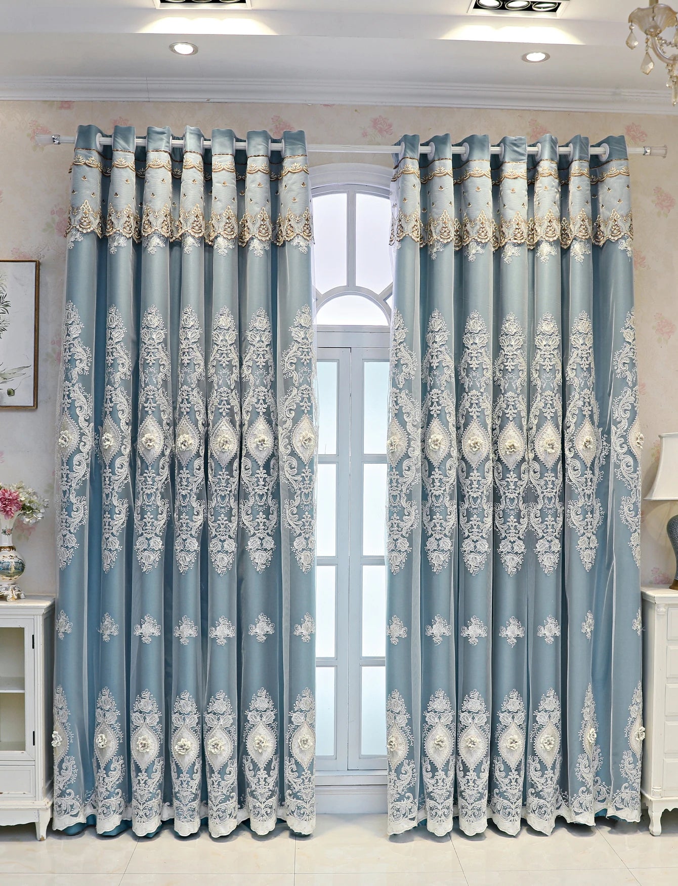 Luxury Vintage Embroidered Curtains – Dual-Layer Elegant Window Drapes
