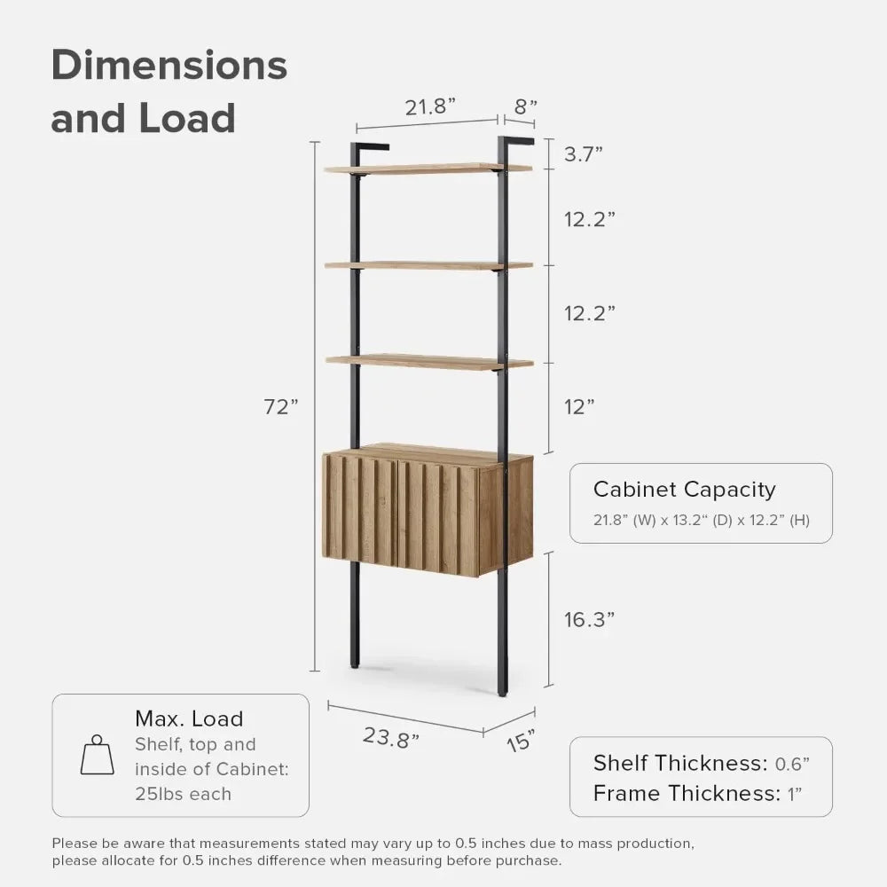 Norwin Ladder Book Shelf – Slim Wall Bookshelf, Farmhouse Industrial Narrow Organizer & Display Shelves for Living Room