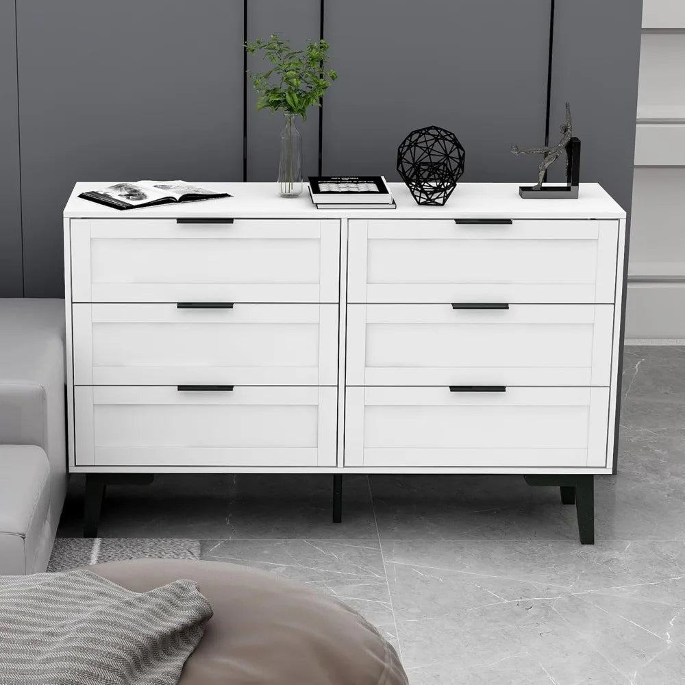 55" White 7-Drawer Dresser – Wooden Storage Chest with Gold Handles