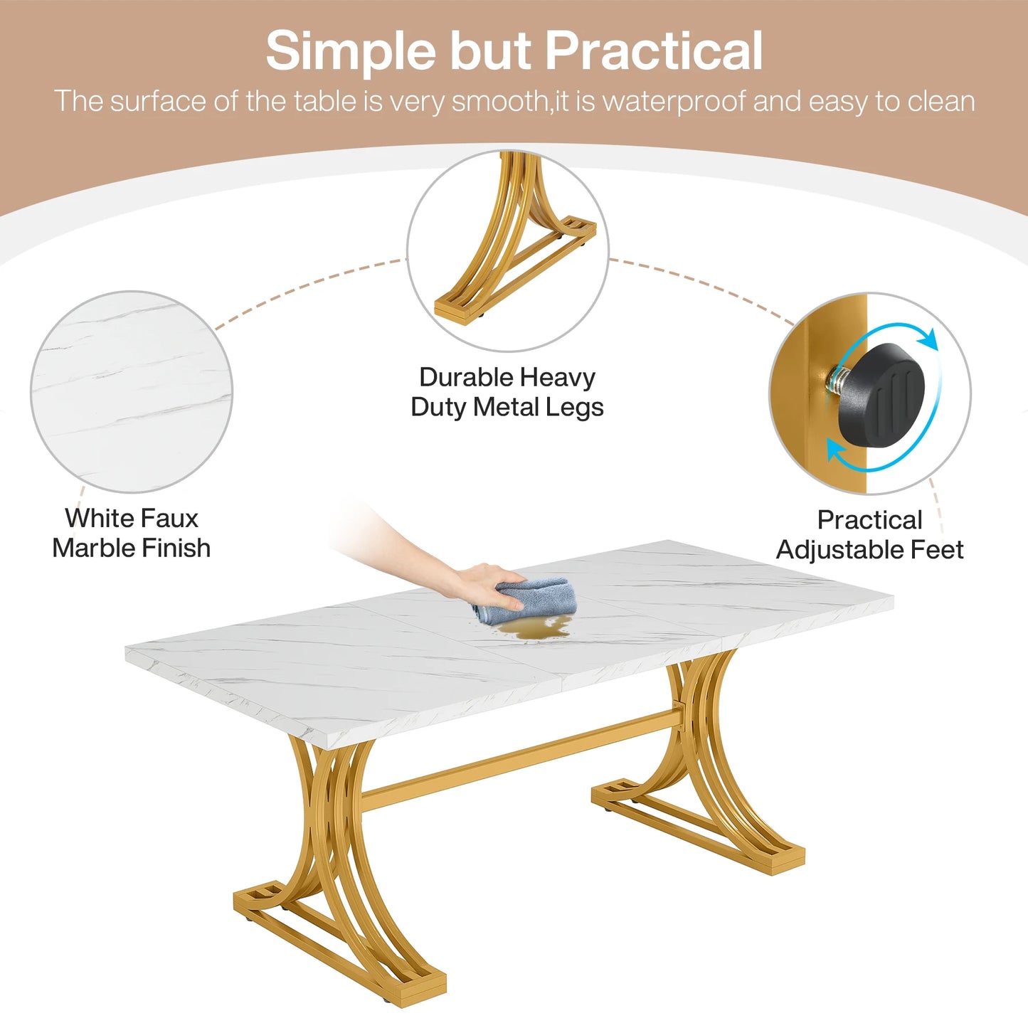 Tribesigns 63″ Modern Dining Table – Faux Marble Rectangular Table for 4–6modern dining table, faux marble table, rectangular dining table, Tribesigns table, dining table for 6, contemporary dining table, kitchen table,