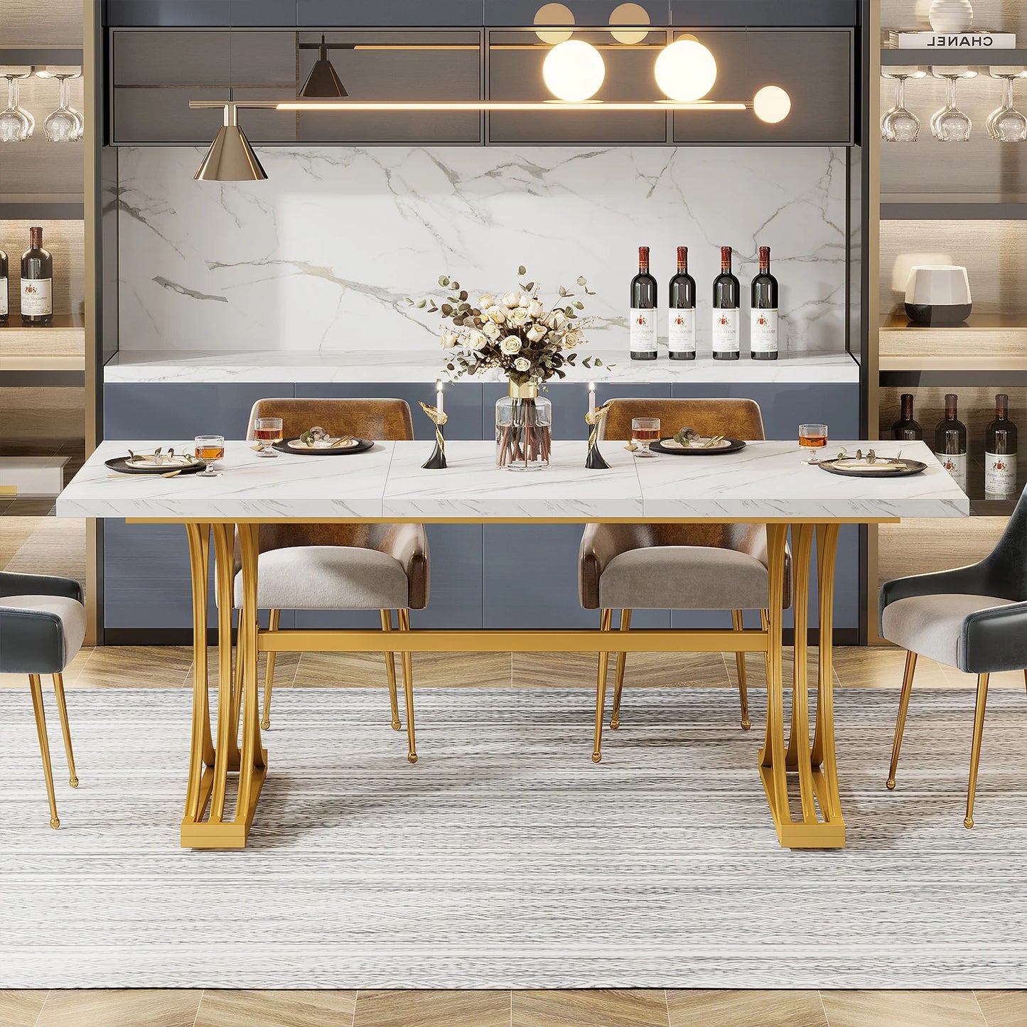 Tribesigns 63″ Modern Dining Table – Faux Marble Rectangular Table for 4–6modern dining table, faux marble table, rectangular dining table, Tribesigns table, dining table for 6, contemporary dining table, kitchen table,