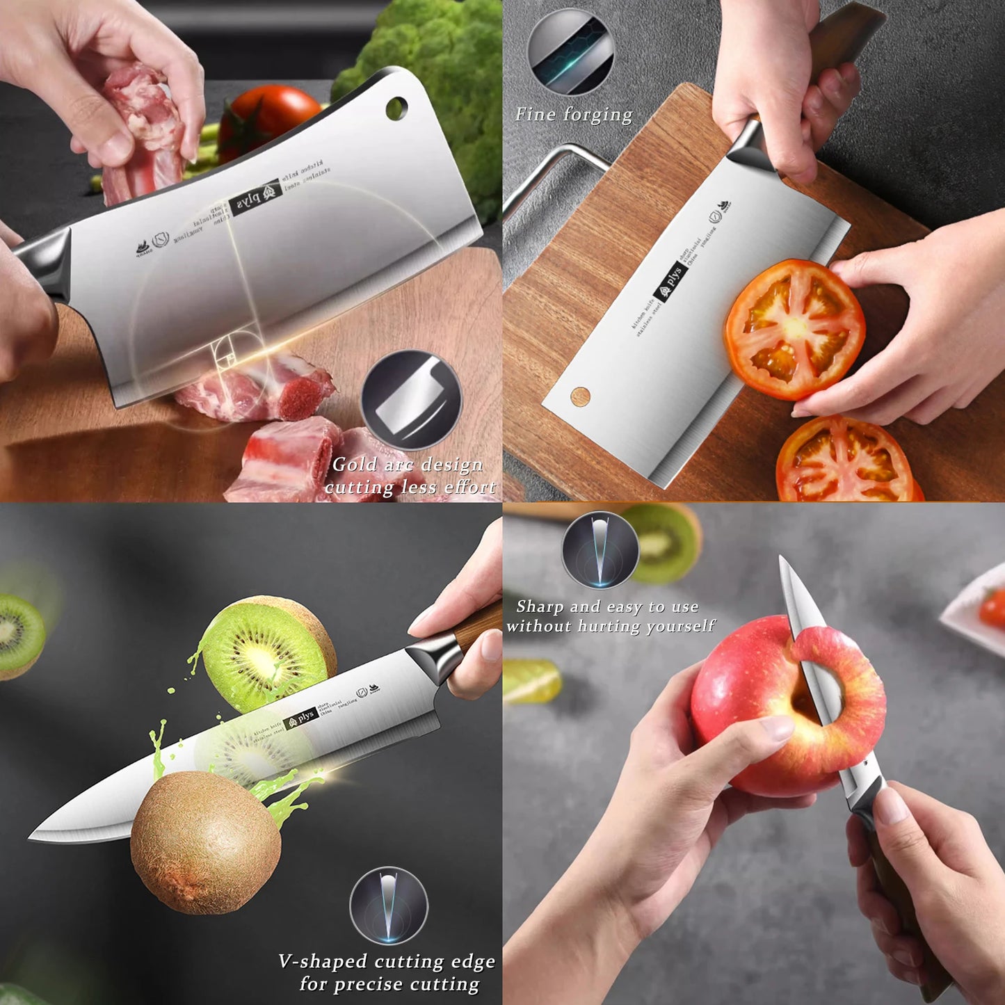 Professional Kitchen Knife Set – 4 Piece Chef, Cleaver, Slicer & Paring Knives