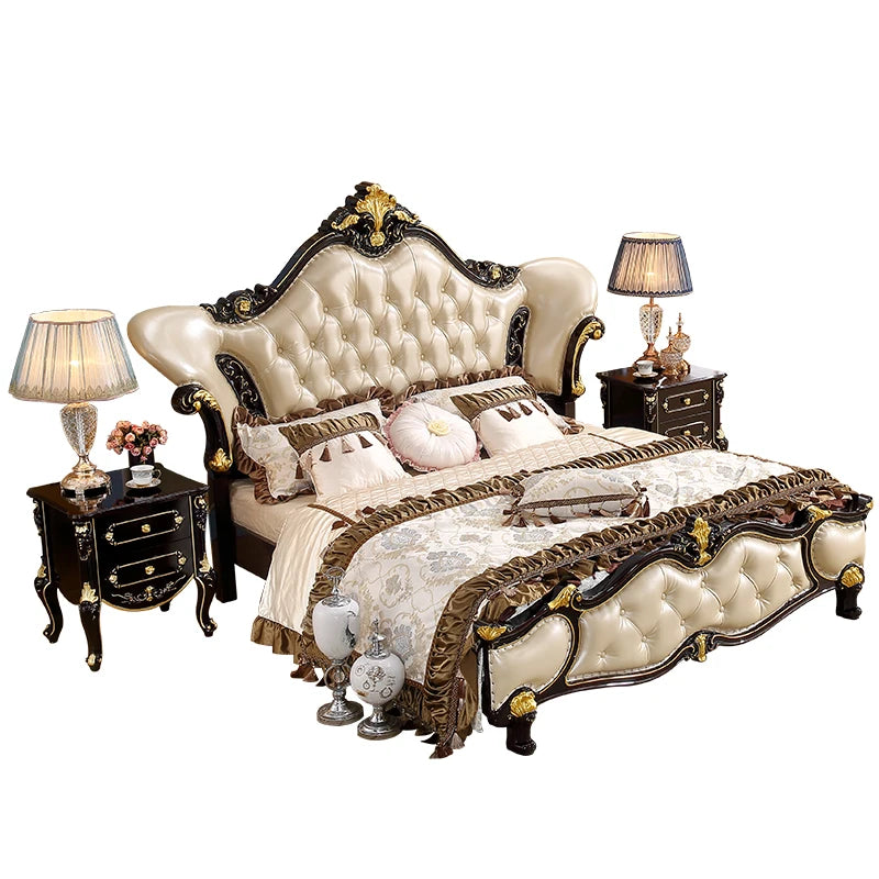 Luxury Nordic Double Bed Frame – Elegant European Headboard, Modern Bedroom Furniture