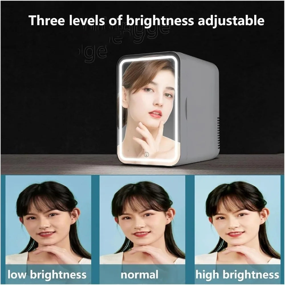 8L Skincare Mini Fridge with LED Mirror – Portable AC/DC Cooler & Warmer