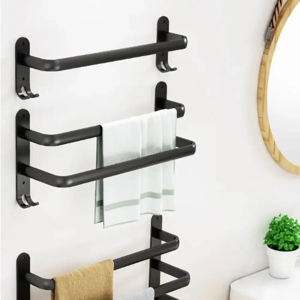 Aluminum Alloy Wall-Mount Bathroom Shelf with Hooks – Space-Saving Storage