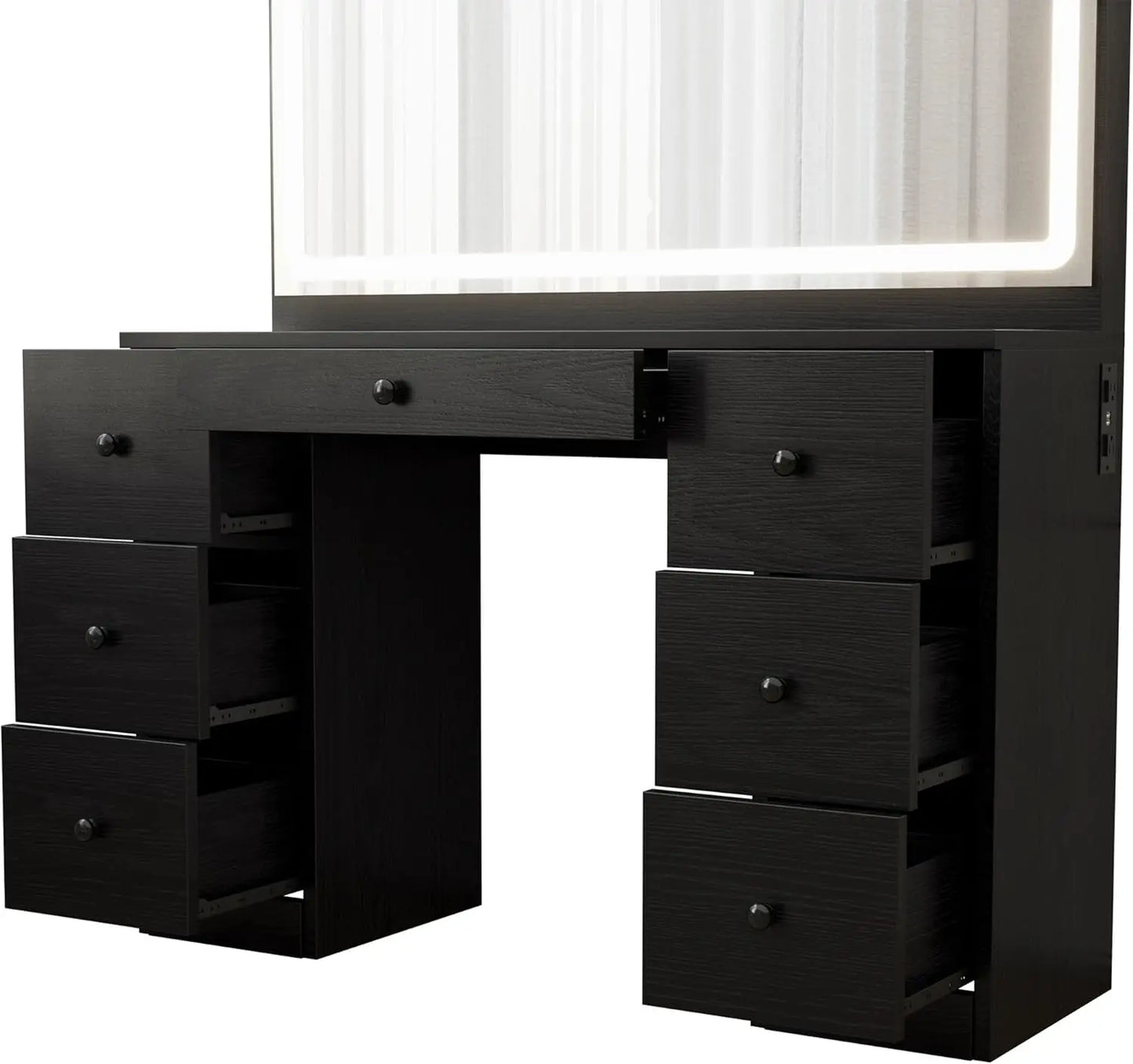 Black Vanity Desk Set – Makeup Table with LED Mirror & Matching Stool