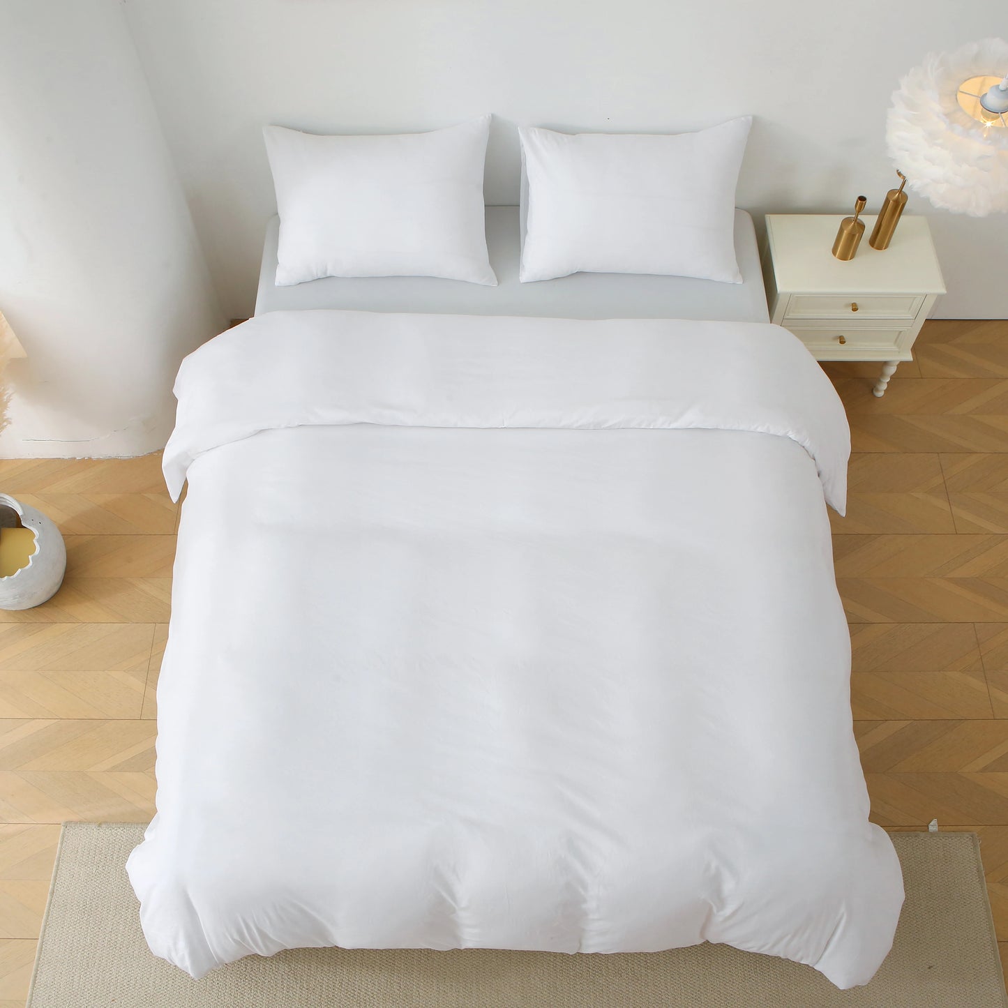 3-Piece Solid White Duvet Cover Set with Pillow Shams – King Size (Comforter Not Included)